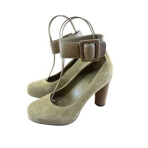 L.L. Bean Shoes Womens Size 8.5M Ankle Strap Block Heels Green Suede